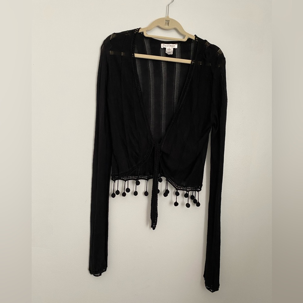 White House black market cardigan black tie front p41
